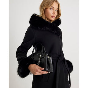 Black Faux Fur Trim Hooded Coat