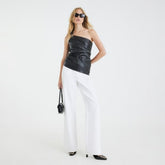 Black Faux Leather Asymmetric Metal Trim Top