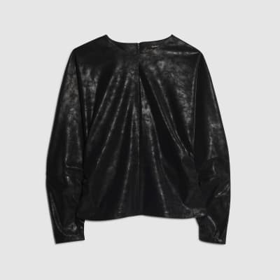 Black Faux Leather Batwing Top