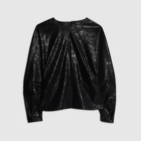 Black Faux Leather Batwing Top