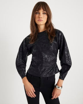 Black Faux Leather Batwing Top