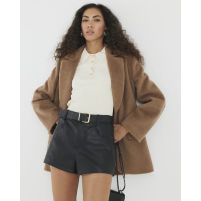 Black Faux Leather Belted Hotpant Shorts