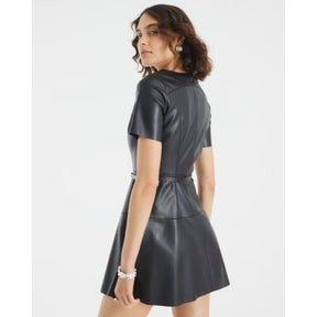 Black Faux Leather Belted Mini Dress