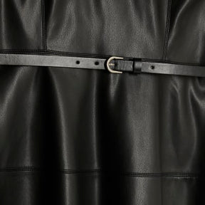 Black Faux Leather Belted Mini Dress