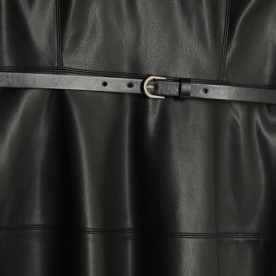 Black Faux Leather Belted Mini Dress