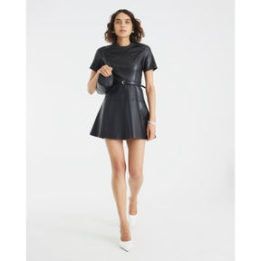 Black Faux Leather Belted Mini Dress