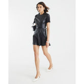 Black Faux Leather Belted Mini Dress
