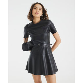 Black Faux Leather Belted Mini Dress