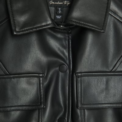 Black Faux Leather Belted Sleeveless Top