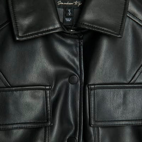 Black Faux Leather Belted Sleeveless Top