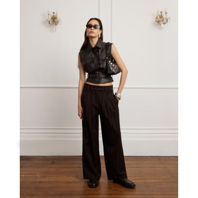 Black Faux Leather Belted Sleeveless Top