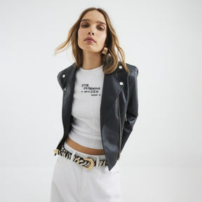 Black Faux Leather Biker Jacket