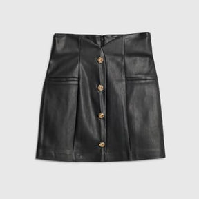 Black Faux leather Button Detail Mini Skirt