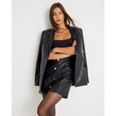 Black Faux leather Button Detail Mini Skirt
