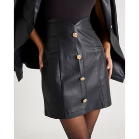 Black Faux leather Button Detail Mini Skirt