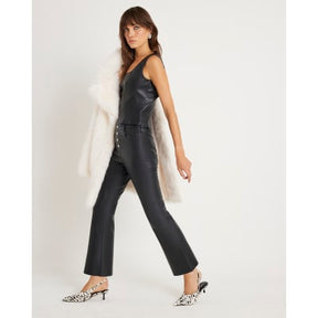 Black Faux Leather Button Flared Trousers