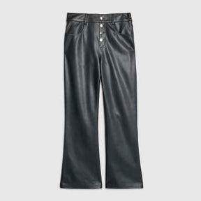 Black Faux Leather Button Flared Trousers