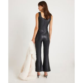Black Faux Leather Button Flared Trousers