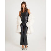 Black Faux Leather Button Flared Trousers