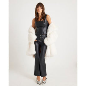 Black Faux Leather Button Flared Trousers