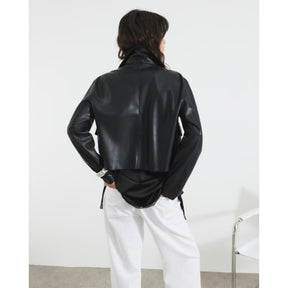 Black Faux Leather Button Through Jacket