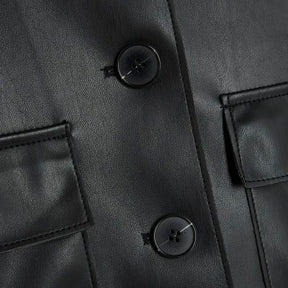 Black Faux Leather Button Through Jacket
