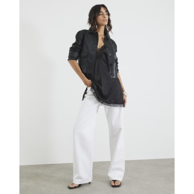 Black Faux Leather Button Through Jacket
