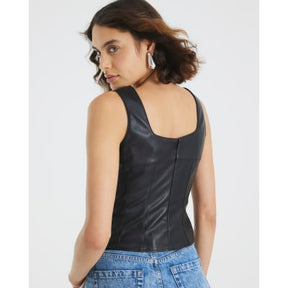 Black Faux Leather Corset Top
