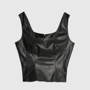 Black Faux Leather Corset Top