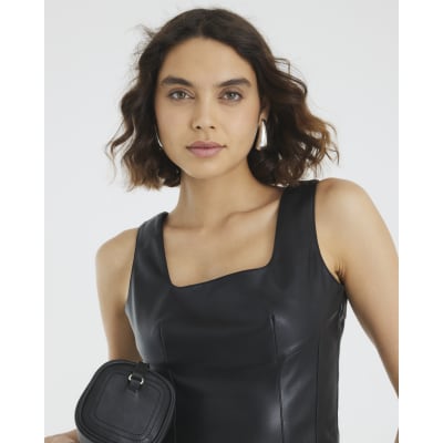 Black Faux Leather Corset Top