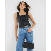 Black Faux Leather Corset Top