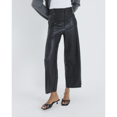 Black Faux Leather Cropped Trousers