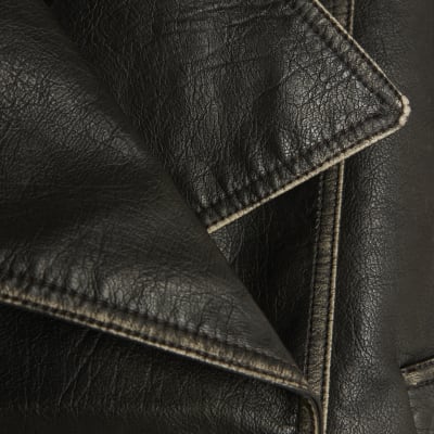 Black Faux Leather Double Breasted Jacket