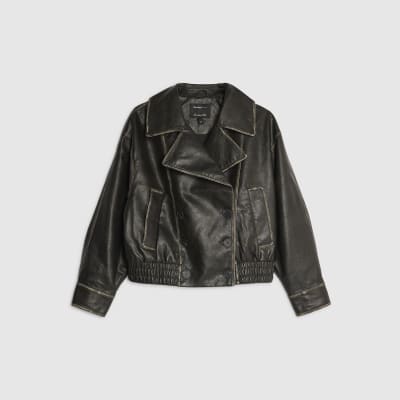 Black Faux Leather Double Breasted Jacket