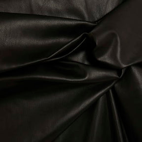 Black Faux Leather Draped Knot Midi Dress