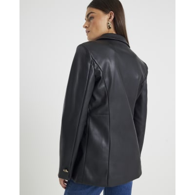 Black Faux Leather Fitted Blazer