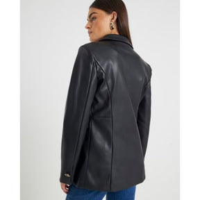 Black Faux Leather Fitted Blazer