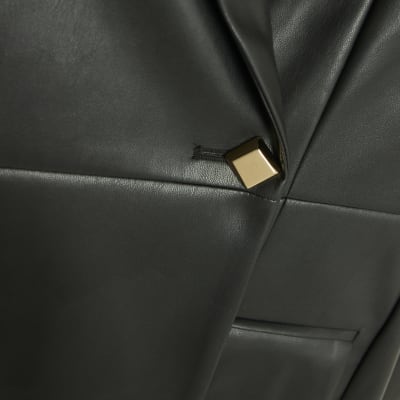 Black Faux Leather Fitted Blazer