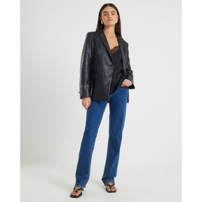 Black Faux Leather Fitted Blazer