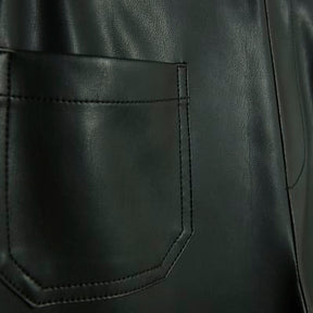 Black Faux Leather Fitted Flared Trousers