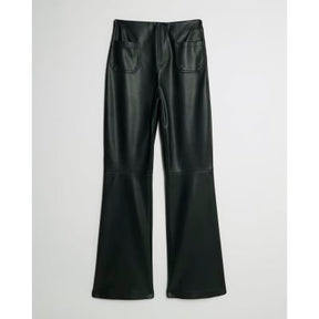 Black Faux Leather Fitted Flared Trousers