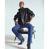 Black Faux Leather Funnel Neck Biker Jacket