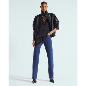 Black Faux Leather Funnel Neck Biker Jacket