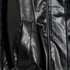 Black Faux Leather Funnel Neck Jacket