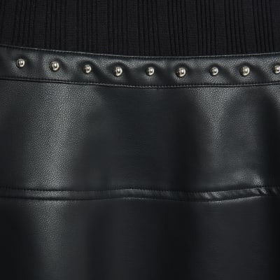 Black Faux Leather Hybrid Mini Dress