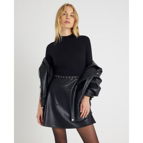 Black Faux Leather Hybrid Mini Dress