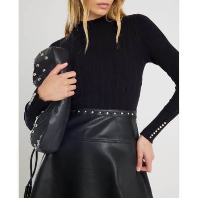 Black Faux Leather Hybrid Mini Dress