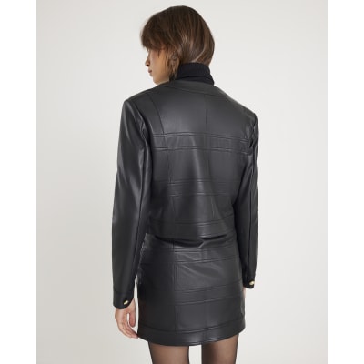 Black Faux Leather Long Sleeve Jacket