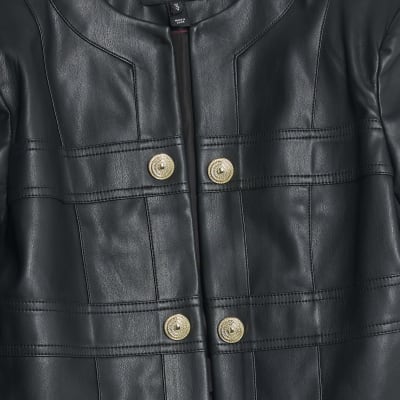 Black Faux Leather Long Sleeve Jacket