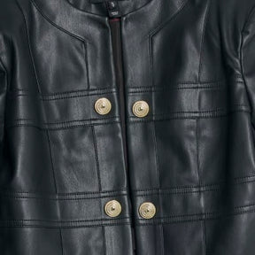 Black Faux Leather Long Sleeve Jacket